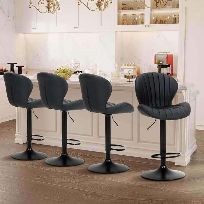 COLAMY Bar Stools Set of 4, Modern Swivel Bar Chairs, Adjustable Faux Leather Upholstered Barstools Counter Height with High Backrest for Bar, Kitchen Island, Dining Room, Black - Image 1