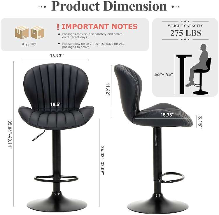 COLAMY Bar Stools Set of 4, Modern Swivel Bar Chairs, Adjustable Faux Leather Upholstered Barstools Counter Height with High Backrest for Bar, Kitchen Island, Dining Room, Black - Image 2