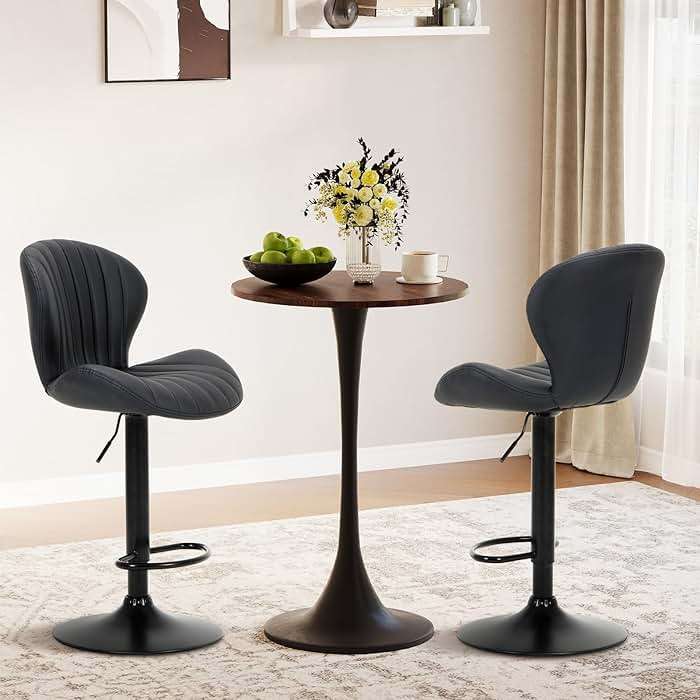 COLAMY Bar Stools Set of 4, Modern Swivel Bar Chairs, Adjustable Faux Leather Upholstered Barstools Counter Height with High Backrest for Bar, Kitchen Island, Dining Room, Black - Image 3