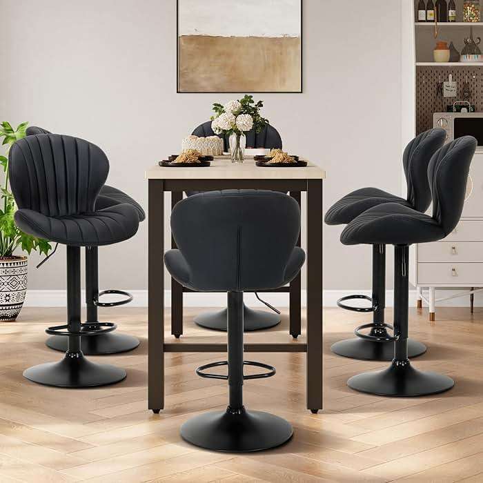 COLAMY Bar Stools Set of 4, Modern Swivel Bar Chairs, Adjustable Faux Leather Upholstered Barstools Counter Height with High Backrest for Bar, Kitchen Island, Dining Room, Black - Image 6