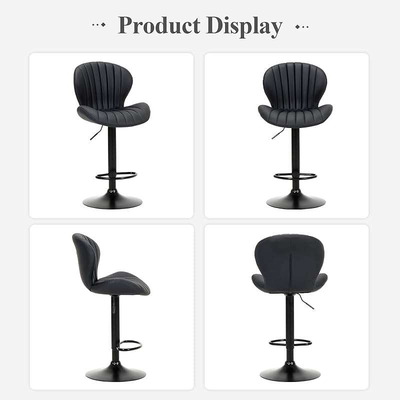 COLAMY Bar Stools Set of 4, Modern Swivel Bar Chairs, Adjustable Faux Leather Upholstered Barstools Counter Height with High Backrest for Bar, Kitchen Island, Dining Room, Black - Image 7