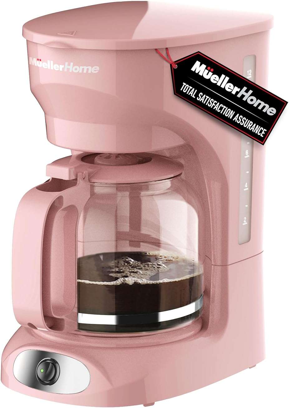 MUELLER HOME 12-Cup Pink Coffee Maker - Borosilicate Carafe, Auto-Off, Pink Kitchen Accessories, Reusable Filter, Anti-Drip, Kitchen Appliances, Keep-Warm Function - Image 1