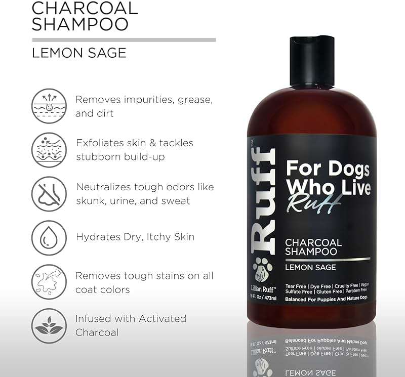 Ruff by Lillian Ruff Activated Charcoal Pet Shampoo – Deep Cleanser, Deodorizer, Stain Remover – Lemon Sage Scent, pH Balanced, Hydrate Dry Itchy Skin – Safe for Puppies & Mature Dogs - Image 2