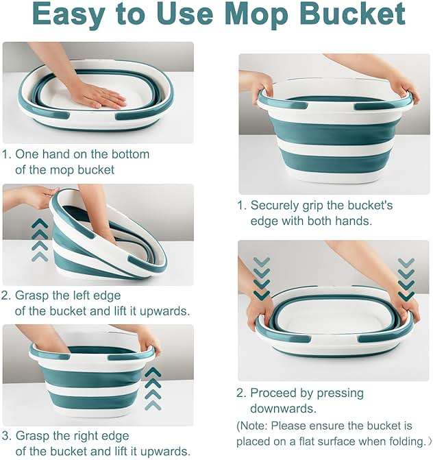 Collapsible Mop Bucket with Handle for Cleaning, 16L(4.2 Gallon) Silicone Square Mopping Bucket for Windows Cleaning or Car Washing, Cleaning Supplies Organizer Plastic Bucket for Storage, 2 Pack - Image 3