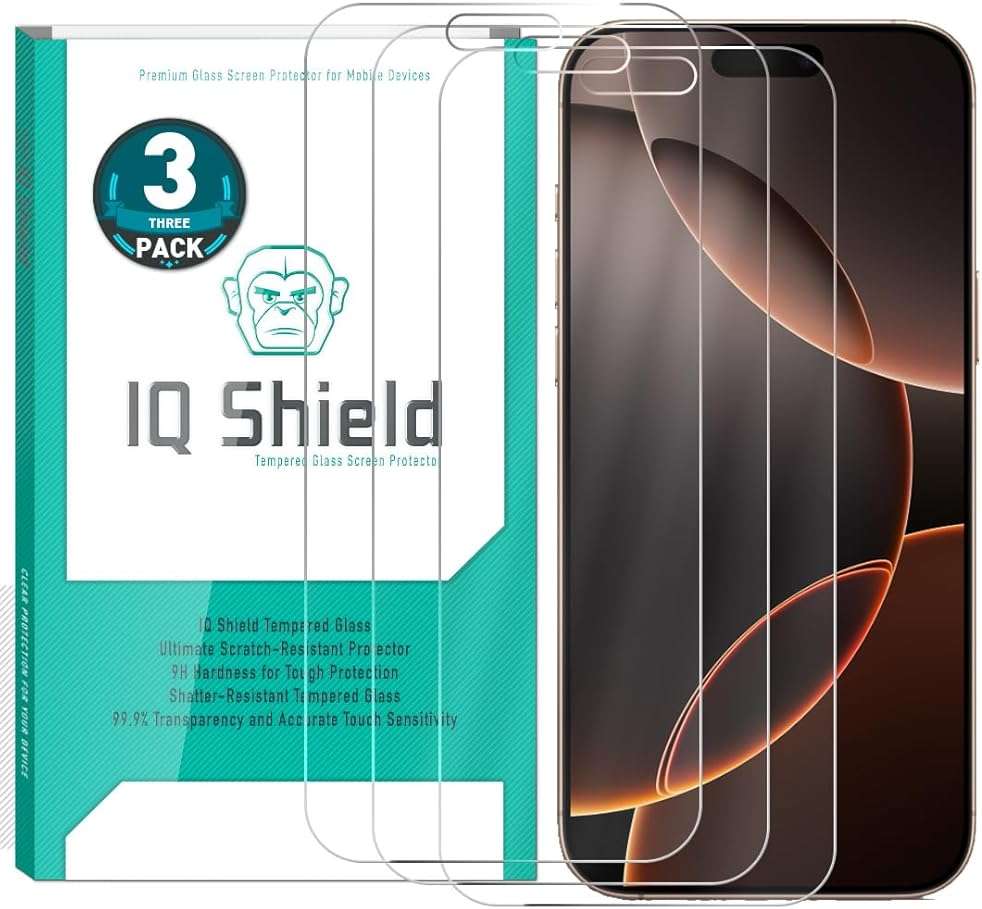 IQShield 3 Pack Tempered Glass Screen Protector for iPhone 17e (2026) / iPhone 16e / iPhone 14/13 / 13 Pro, 9H Hardness, Scratch Resistant, Easy Install Protective Film - Image 1