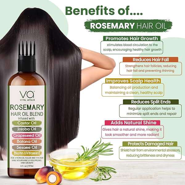 Blend Of Pure Rosemary Oil For Hair Growth With Castor, Batana, Jojoba Oil-Infused With Biotin & Vitamin E-Blend of Effective Hair Oils for Hair Growth-Strengthening Treatment-By Vital Affair-6 Fl Oz - Image 7