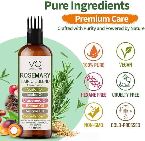 Blend Of Pure Rosemary Oil For Hair Growth With Castor, Batana, Jojoba Oil-Infused With Biotin & Vitamin E-Blend of Effective Hair Oils for Hair Growth-Strengthening Treatment-By Vital Affair-6 Fl Oz - Image 8