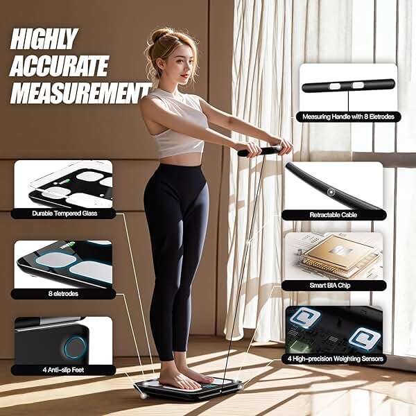 Smart Scale for Body Weight and Fat Percentage, Highly Accurate Digital Bathroom Body Fat Scale for BMI 28 Body Composition Analyzer, 8 Electrodes Smart Scale Weighing Scale Sync with Fitness App - Image 2