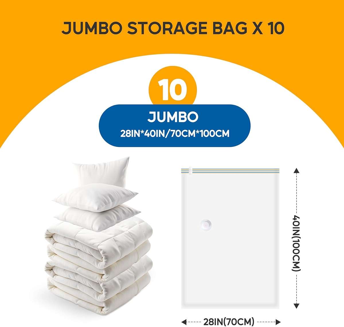 10 Jumbo Vacuum Seal Bags with Hand Pump, Vacuum Storage Bags, Space Saver Bags for Clothing, Comforters, Blankets, Bedding, Pillows - Image 2