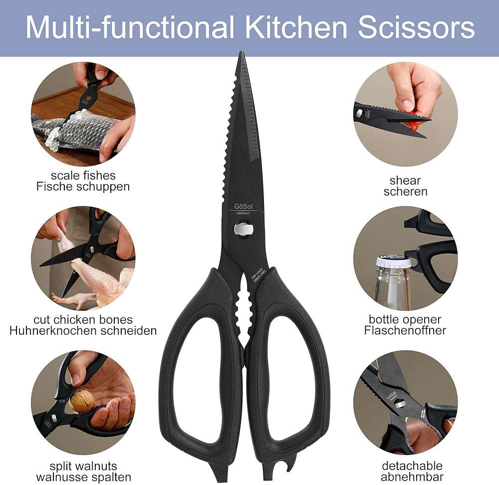 Kitchen Shears Come Apart Kitchen Scissors for Food Heavy Duty Chicken Bone Fish Nutcracker Can Opener Shears with Serrated Blade Premium Black Titanium Plated Stainless Steel 02A - Image 3