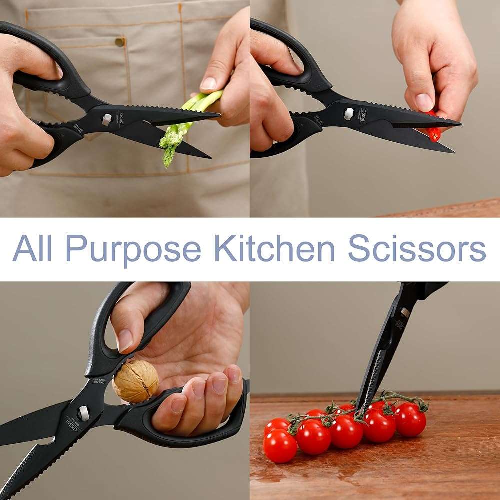 Kitchen Shears Come Apart Kitchen Scissors for Food Heavy Duty Chicken Bone Fish Nutcracker Can Opener Shears with Serrated Blade Premium Black Titanium Plated Stainless Steel 02A - Image 4