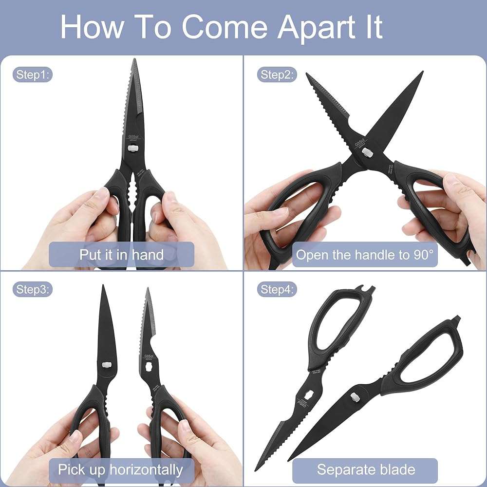 Kitchen Shears Come Apart Kitchen Scissors for Food Heavy Duty Chicken Bone Fish Nutcracker Can Opener Shears with Serrated Blade Premium Black Titanium Plated Stainless Steel 02A - Image 7