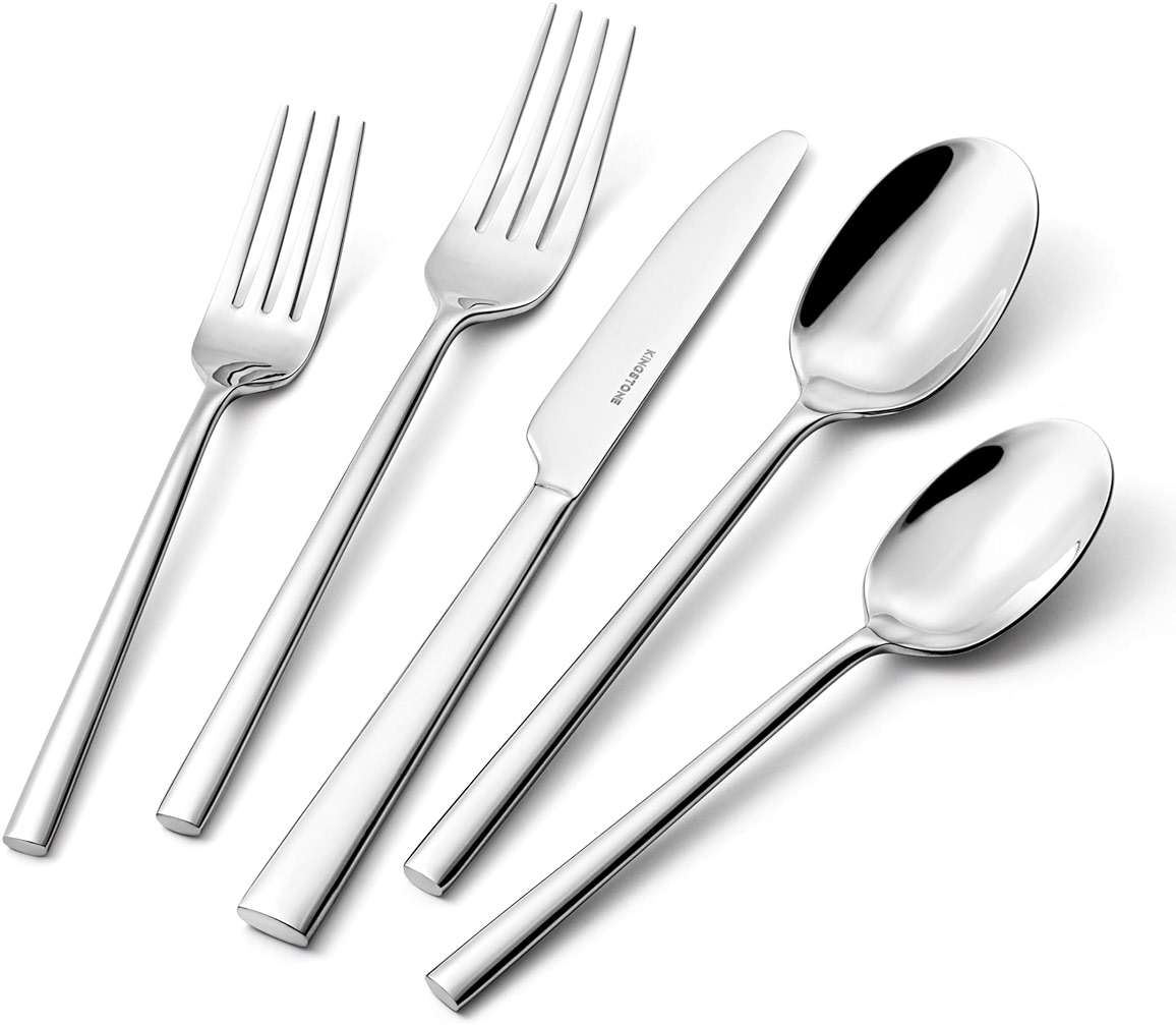 KINGSTONE Silverware Set, 60-Piece Forged Flatware Set Cutlery Set Premium Stainless Steel, Service for 12, for Kitchen, Home, Wedding, Party, Mirror Polished and Dishwasher Safe - Image 1