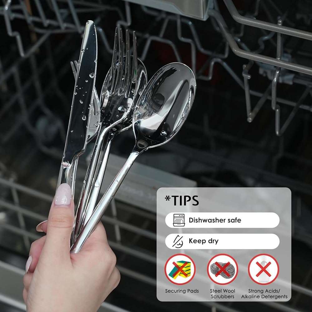 KINGSTONE Silverware Set, 60-Piece Forged Flatware Set Cutlery Set Premium Stainless Steel, Service for 12, for Kitchen, Home, Wedding, Party, Mirror Polished and Dishwasher Safe - Image 9