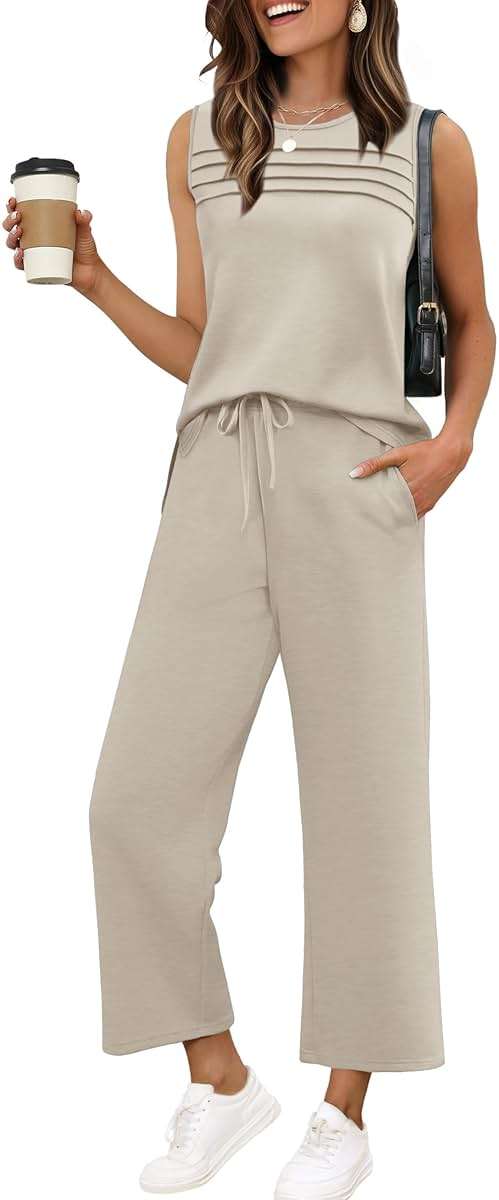 WIHOLL Two Piece Sets for Women Summer Outfits Matching Lounge Sets Wide Leg Crop Pants Vacation Travel - Image 1