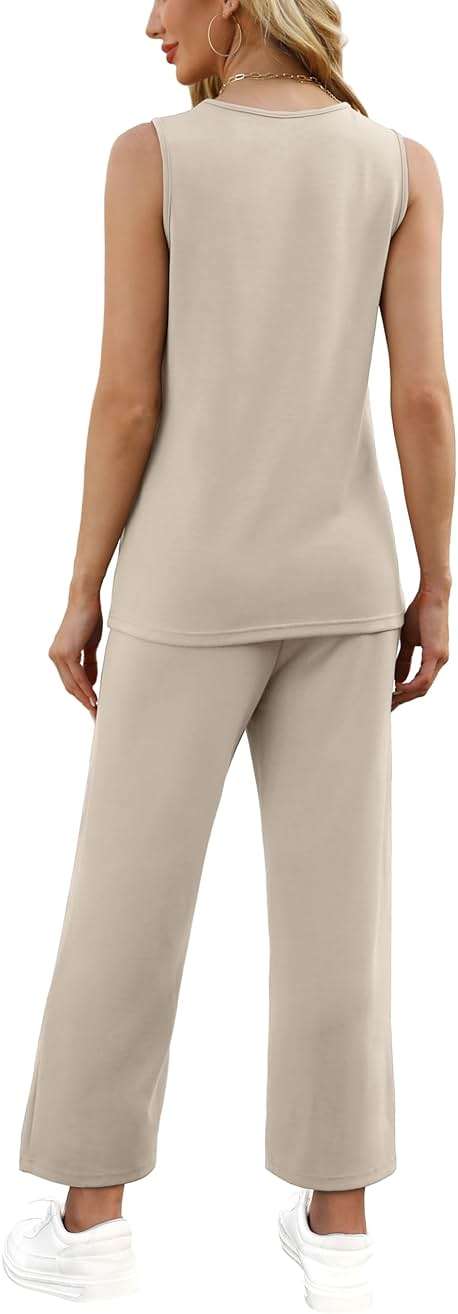 WIHOLL Two Piece Sets for Women Summer Outfits Matching Lounge Sets Wide Leg Crop Pants Vacation Travel - Image 5