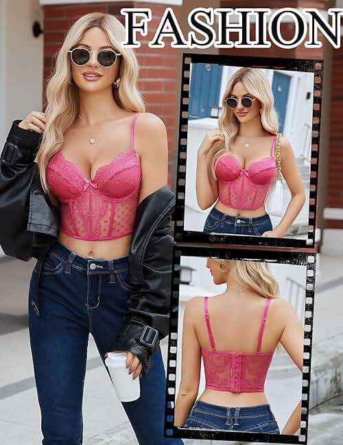 Avidlove Corset Tops for Women V Neck Bustier Lingerie Adjustable Strap Crop Top with Underwire - Image 4