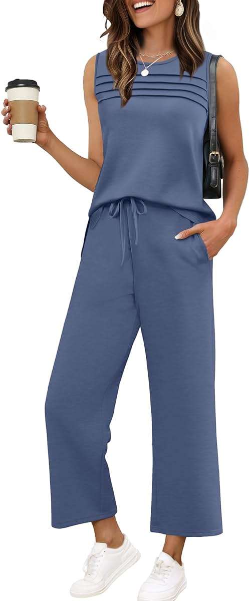 WIHOLL Two Piece Sets for Women Summer Outfits Matching Lounge Sets Wide Leg Crop Pants Vacation Travel - Image 1