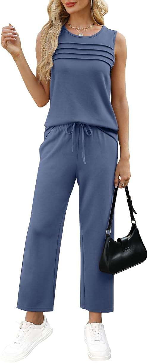 WIHOLL Two Piece Sets for Women Summer Outfits Matching Lounge Sets Wide Leg Crop Pants Vacation Travel - Image 2