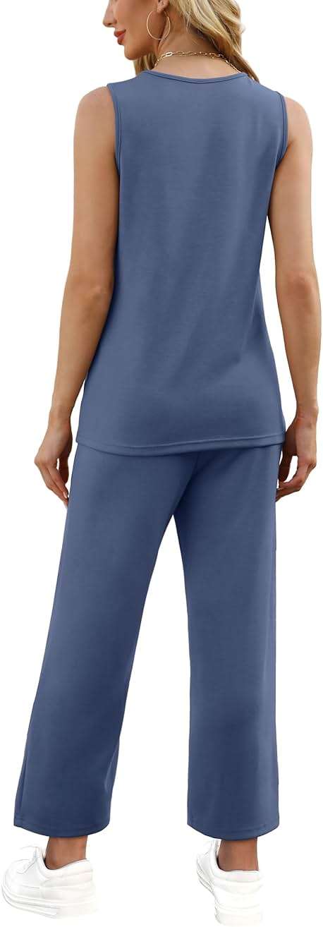 WIHOLL Two Piece Sets for Women Summer Outfits Matching Lounge Sets Wide Leg Crop Pants Vacation Travel - Image 5