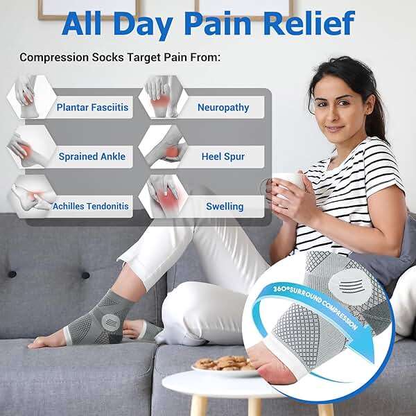 6Pairs Toeless Compression Neuropathy Socks for Women Men - 15-20 mmHg Medical Grade Support for Swelling, Night Use, Office Standing, Diabetic Foot Pain (Large) - Image 4