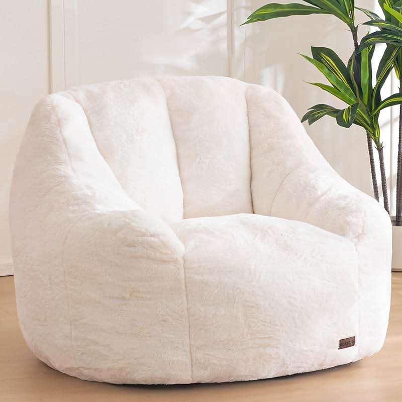MAXYOYO Bean Bag Chair, Comfy Bean Bag Sofa with Back Support, Faux Fur Bean Bag Chair for Adults and Kids, Stuffed Floor Sofa for Living Room, Bedroom, Apartment, Beige - Image 1
