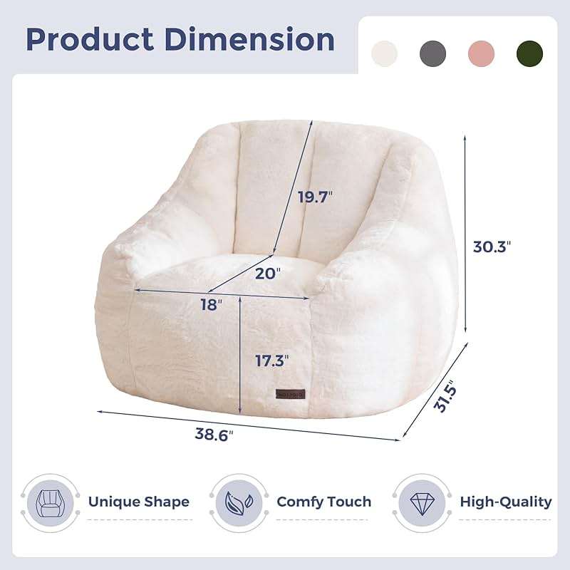 MAXYOYO Bean Bag Chair, Comfy Bean Bag Sofa with Back Support, Faux Fur Bean Bag Chair for Adults and Kids, Stuffed Floor Sofa for Living Room, Bedroom, Apartment, Beige - Image 2