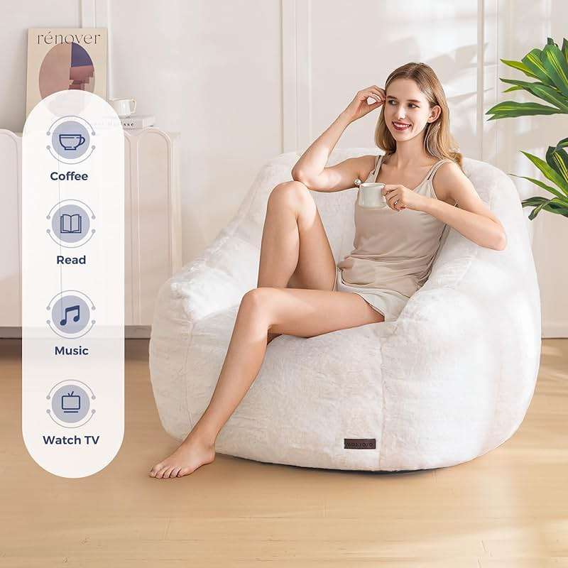MAXYOYO Bean Bag Chair, Comfy Bean Bag Sofa with Back Support, Faux Fur Bean Bag Chair for Adults and Kids, Stuffed Floor Sofa for Living Room, Bedroom, Apartment, Beige - Image 3