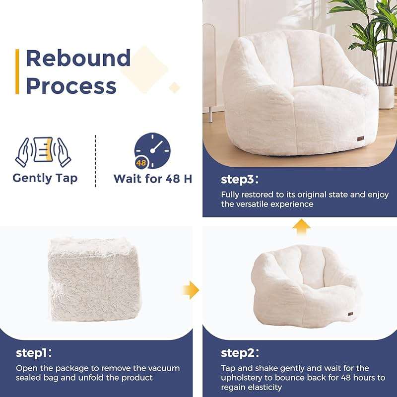 MAXYOYO Bean Bag Chair, Comfy Bean Bag Sofa with Back Support, Faux Fur Bean Bag Chair for Adults and Kids, Stuffed Floor Sofa for Living Room, Bedroom, Apartment, Beige - Image 7