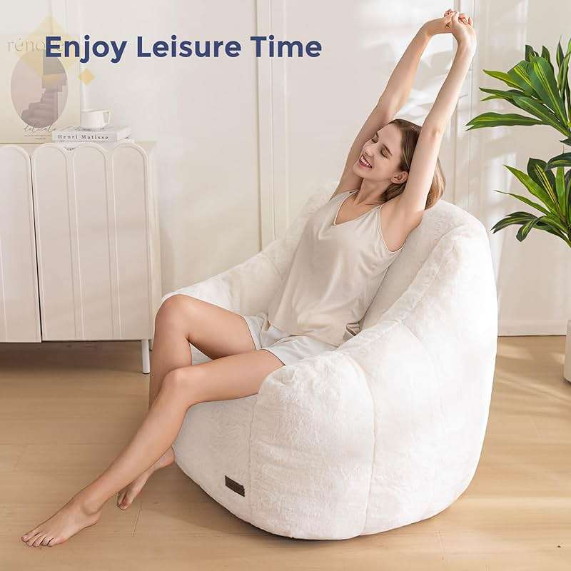 MAXYOYO Bean Bag Chair, Comfy Bean Bag Sofa with Back Support, Faux Fur Bean Bag Chair for Adults and Kids, Stuffed Floor Sofa for Living Room, Bedroom, Apartment, Beige - Image 8