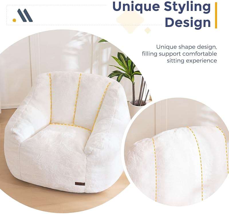 MAXYOYO Bean Bag Chair, Comfy Bean Bag Sofa with Back Support, Faux Fur Bean Bag Chair for Adults and Kids, Stuffed Floor Sofa for Living Room, Bedroom, Apartment, Beige - Image 9