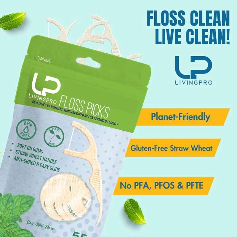 Dental Floss Picks (220 Count) – Mint Flavored Tooth Flossers, Thin Single Thread Floss, Shred-Resistant Smooth Glide for Plaque Removal, Wheat-Straw Handle | Travel Case Holds up to 10 - Image 2