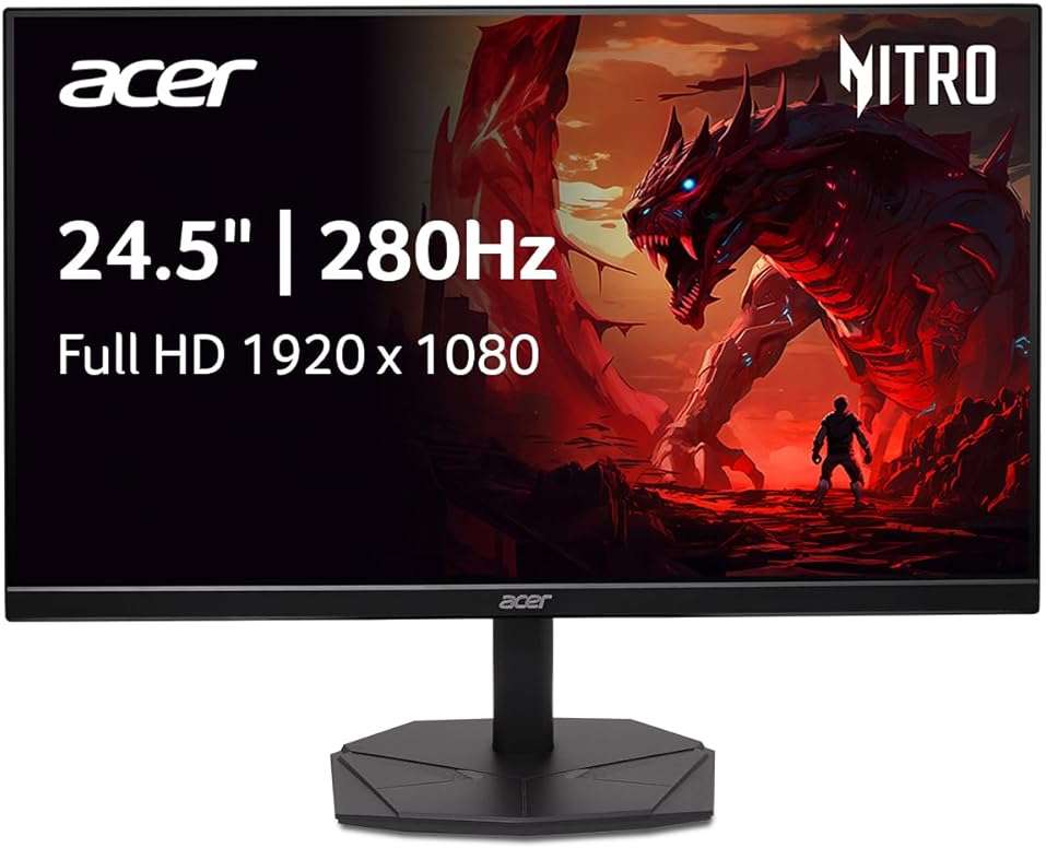 acer Nitro 24.5 Inch Full HD 1920 x 1080 ZeroFrame Design PC Gaming Monitor | AMD FreeSync Premium | Up to 280Hz Refresh | 1ms (VRB) | One Display Port 1.4 and Two HDMI 2.0 Ports | KG251Q Z1biip - Image 1
