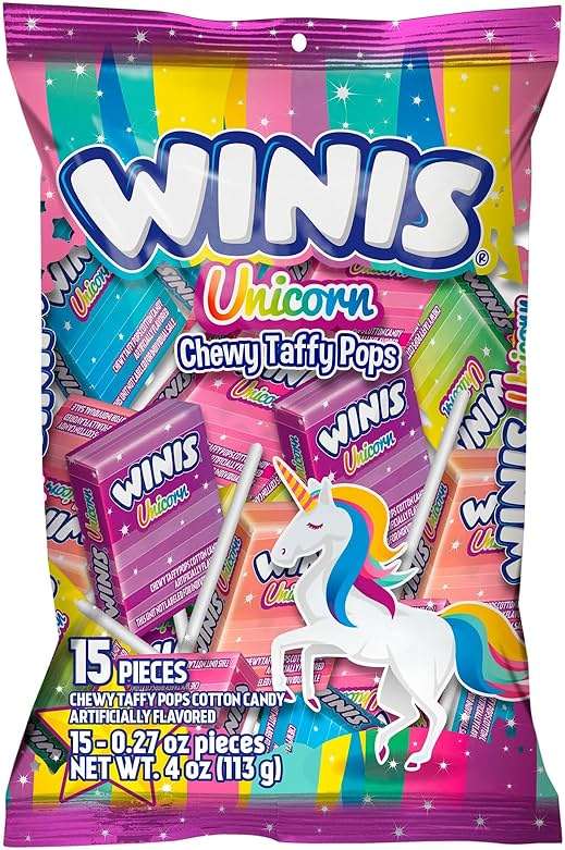 Winis Unicorn | Chewy Taffy Pops | Cotton Candy Flavored | Sharing Size 4.3 Oz Bag - 15 Pieces | Gifts, Holiday, Parties, Concessions, Pantry, Non-Melting, Party - Image 1