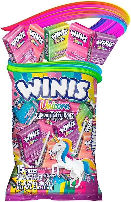 Winis Unicorn | Chewy Taffy Pops | Cotton Candy Flavored | Sharing Size 4.3 Oz Bag - 15 Pieces | Gifts, Holiday, Parties, Concessions, Pantry, Non-Melting, Party - Image 3