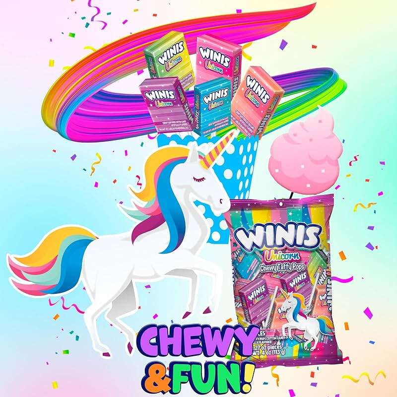Winis Unicorn | Chewy Taffy Pops | Cotton Candy Flavored | Sharing Size 4.3 Oz Bag - 15 Pieces | Gifts, Holiday, Parties, Concessions, Pantry, Non-Melting, Party - Image 5