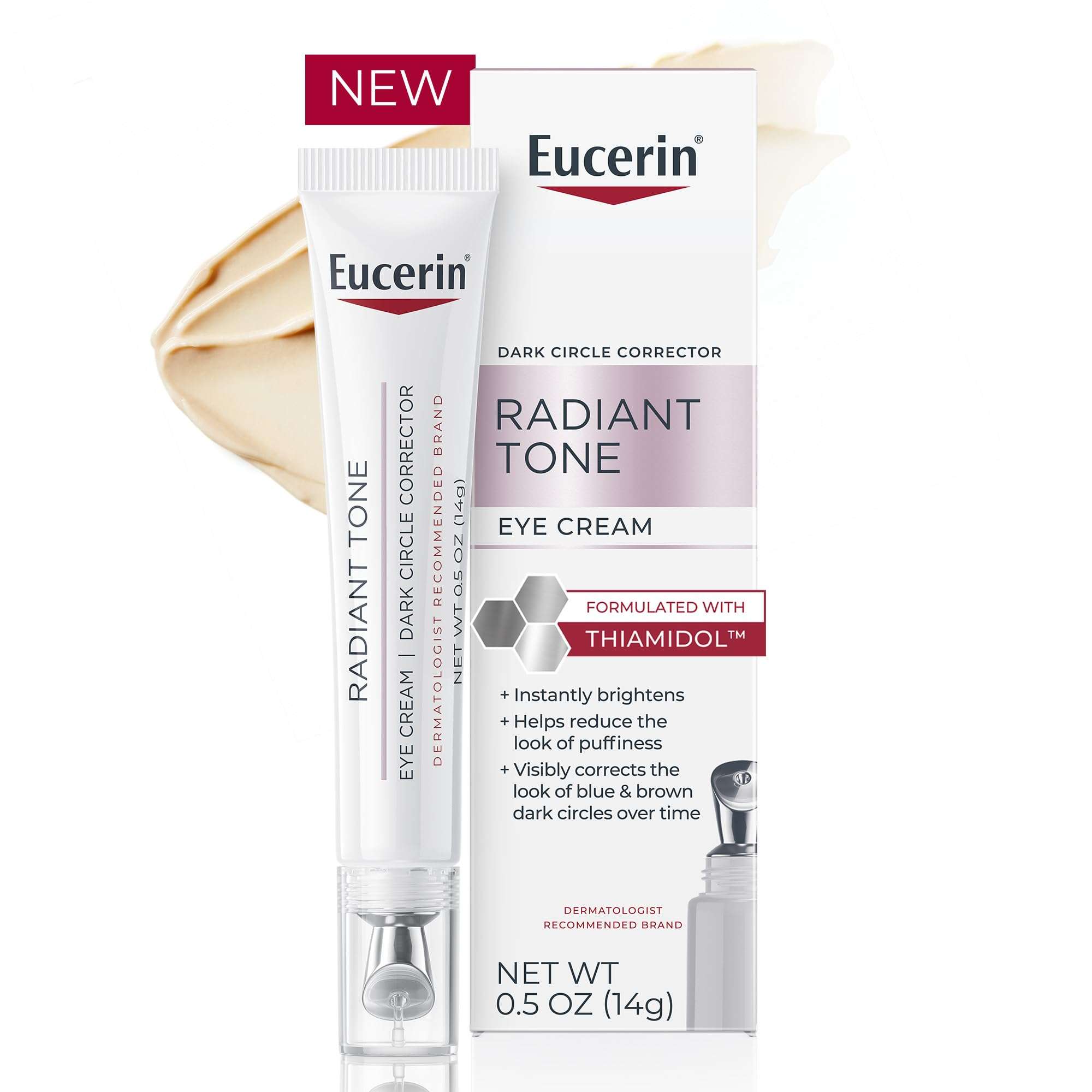 Eucerin Radiant Tone Eye Cream Dark Circle Corrector, Eye Brightening Cream with Thiamidol and Hyaluronic Acid, Helps Reduce the Look of Eye Puffiness, 0.5 Oz Tube - Image 1