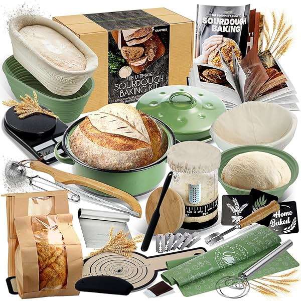 CraftZee Super All-Inclusive Sourdough Starter Kit with Bread Baking Pot, Scale, 4 Banneton Proofing Baskets, Round & Oval Bread Slings, Starter Jar, Bread Baking Supplies & Beginner Recipe Guide - Image 1