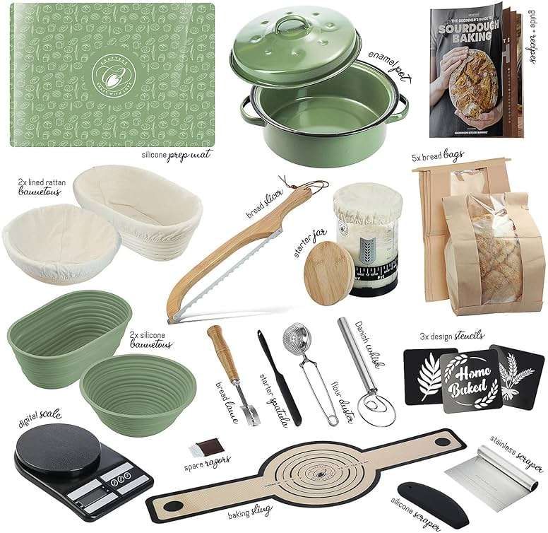 CraftZee Super All-Inclusive Sourdough Starter Kit with Bread Baking Pot, Scale, 4 Banneton Proofing Baskets, Round & Oval Bread Slings, Starter Jar, Bread Baking Supplies & Beginner Recipe Guide - Image 3