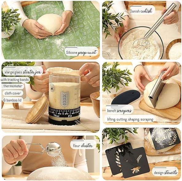 CraftZee Super All-Inclusive Sourdough Starter Kit with Bread Baking Pot, Scale, 4 Banneton Proofing Baskets, Round & Oval Bread Slings, Starter Jar, Bread Baking Supplies & Beginner Recipe Guide - Image 4