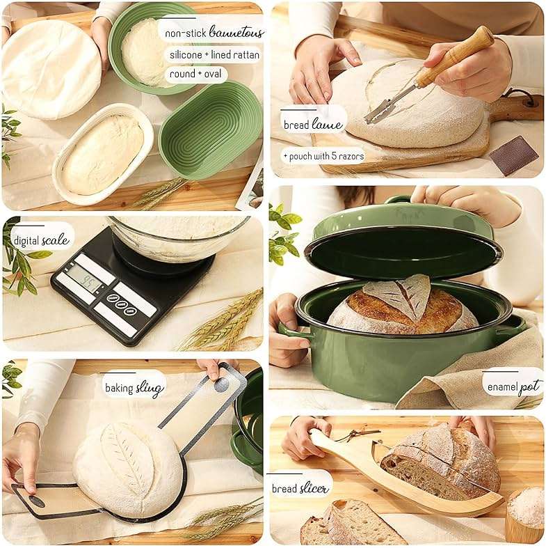 CraftZee Super All-Inclusive Sourdough Starter Kit with Bread Baking Pot, Scale, 4 Banneton Proofing Baskets, Round & Oval Bread Slings, Starter Jar, Bread Baking Supplies & Beginner Recipe Guide - Image 5