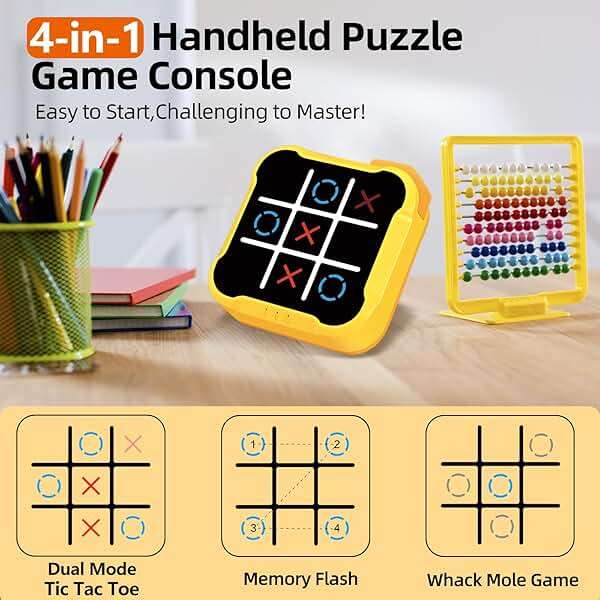 Tic Tac Toe Games for Kids: 4-in-1 Portable Sensory Puzzle Game - 6 7 8 9 10 11 12 Years Old Kids Electronic Toy for Travel Home School - Christmas Birthday Gift for Boys Girls - Image 3