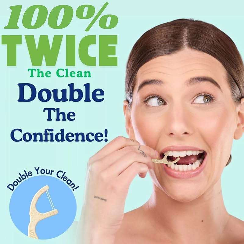 Twin Line Dental Floss Picks (220 Count) – Double Thread Tooth Flossers for 2X Cleaning, Thin & Shred-Resistant Floss, Wheat-Straw Handle | Travel Case Included Holds up to 10 Picks - Image 5