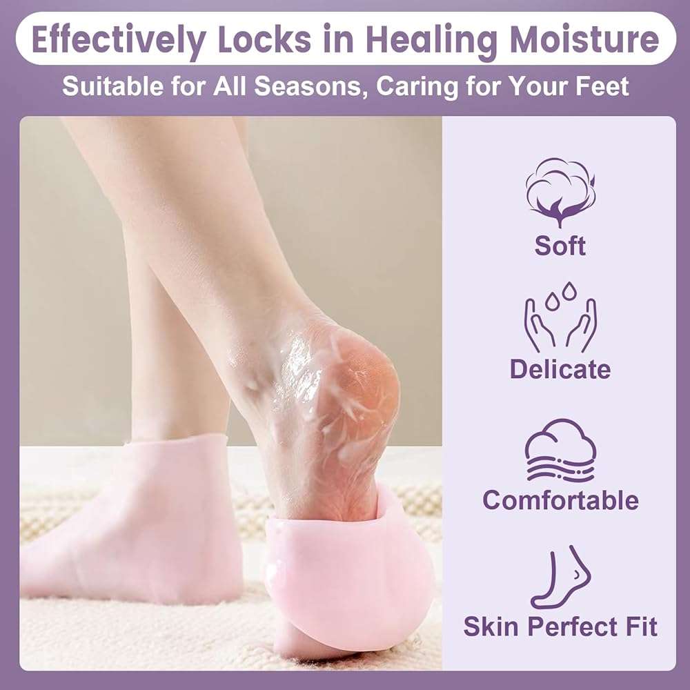 TEAWOO 5 Pairs Silicone Socks for Dry Cracked Feet, Women's Foot Socks for Moisturizing, Cracked Heel Treatment (5 Colors Assorted, Fits Up to Size 7) - Image 4