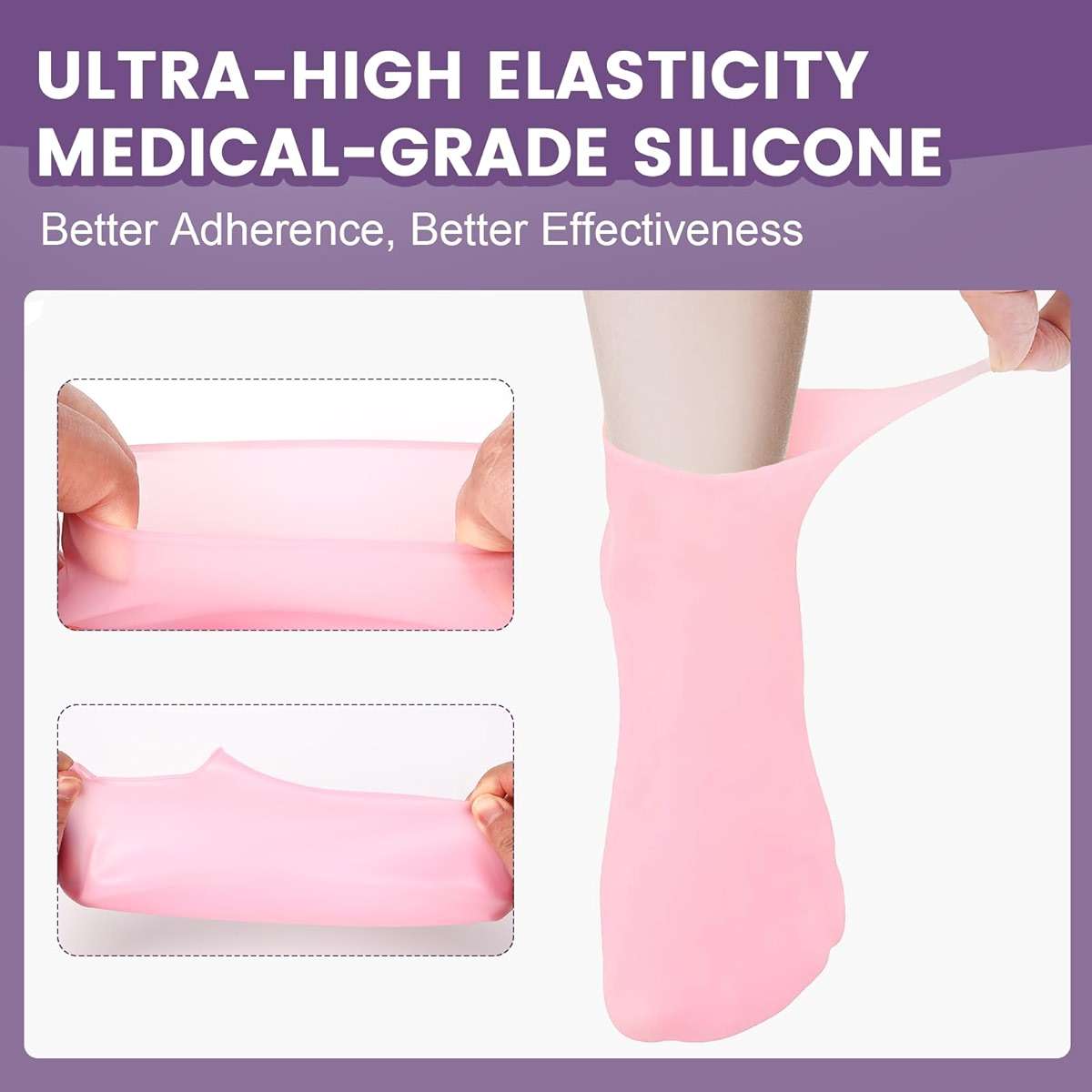 TEAWOO 5 Pairs Silicone Socks for Dry Cracked Feet, Women's Foot Socks for Moisturizing, Cracked Heel Treatment (5 Colors Assorted, Fits Up to Size 7) - Image 6