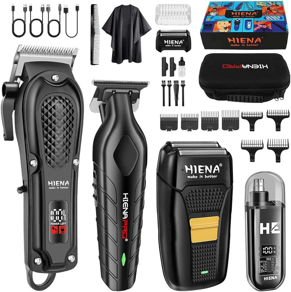 HIENA PRO Professional Hair Clipper Set for Men, Cordless Barber Clippers Set and Trimmer Kit, Electric Beard Trimmer & Nose Trimmer Kit, Foil Shaver & Men's Facial Grooming Tool Kit, Gifts for Men - Image 1