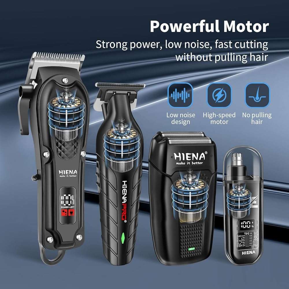 HIENA PRO Professional Hair Clipper Set for Men, Cordless Barber Clippers Set and Trimmer Kit, Electric Beard Trimmer & Nose Trimmer Kit, Foil Shaver & Men's Facial Grooming Tool Kit, Gifts for Men - Image 3