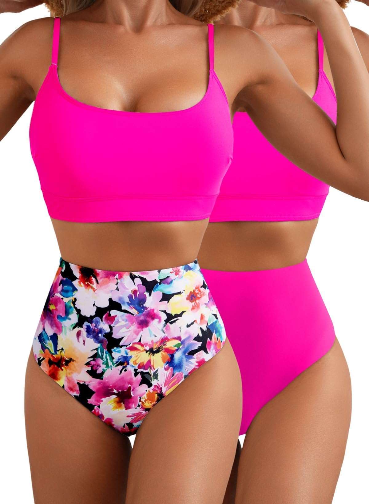 Herseas 2 Piece High Waisted Bikini Set for Women 2026 Spaghetti Straps Swim Top with Reversible Bottom Bathing Suit - Image 1