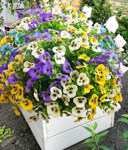 Artificial Faux Flowers for Outdoors Fake Plants Spring Summer Decor, 14 pcs Realistic Fake Pansy Silk Flowers UV Resistant, Lifelike Faux Outdoor Plants for Porch Garden Patio Window Box Decor - Image 4