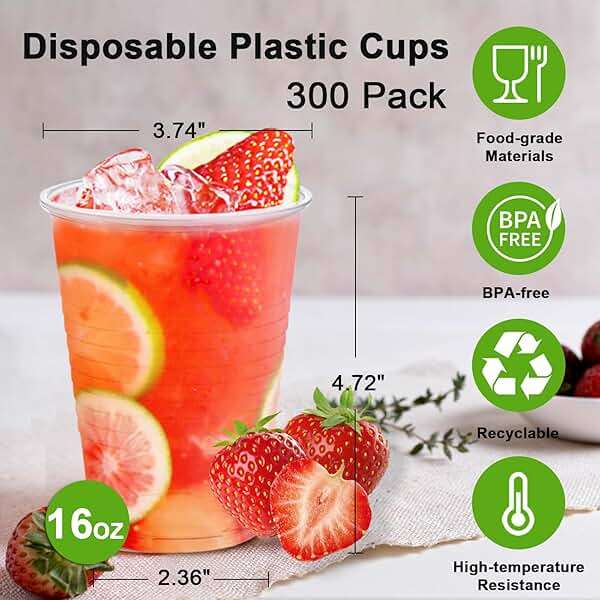 Lamosi 300 Count 16 oz Plastic Cups, Clear Plastic Cups Disposable, Plastic Drinking Cups Bulk for Party, Events - Image 3